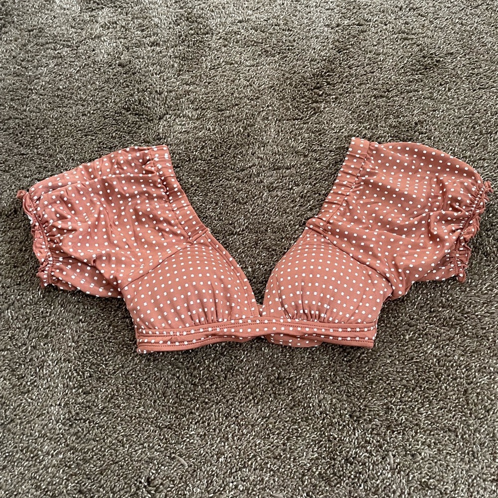 Polka Dot Puff Sleeve Swim Top